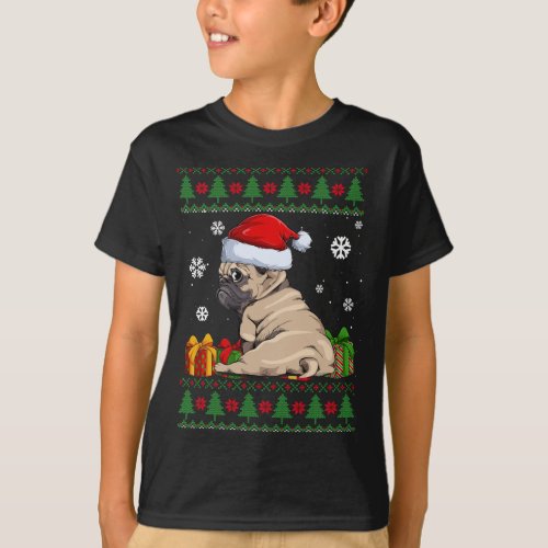 Funny Dog lovers Cute Pug Santa Hat Ugly Christmas T_Shirt