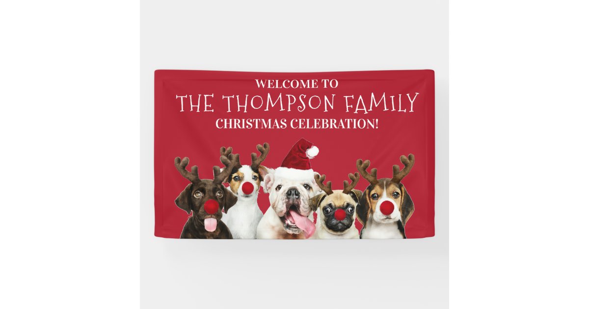 Funny Dog Lovers, Family Name, Christmas Party Banner Zazzle