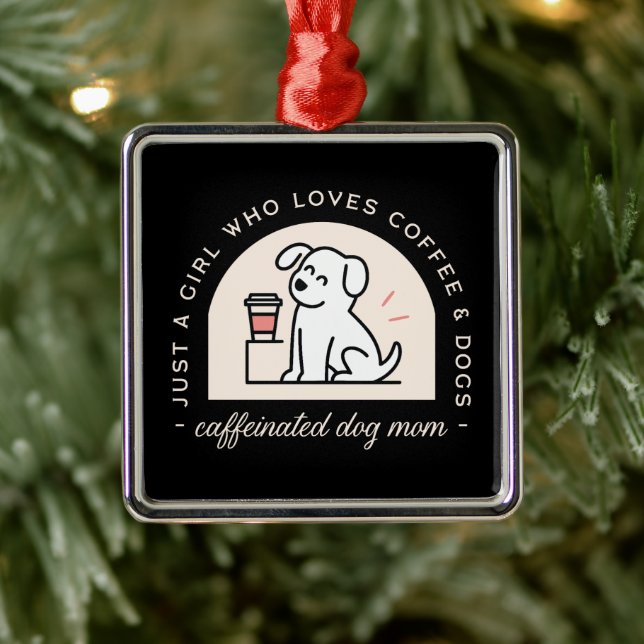 Funny dog mom and coffee lover retro aesthetic metal ornament (Tree)