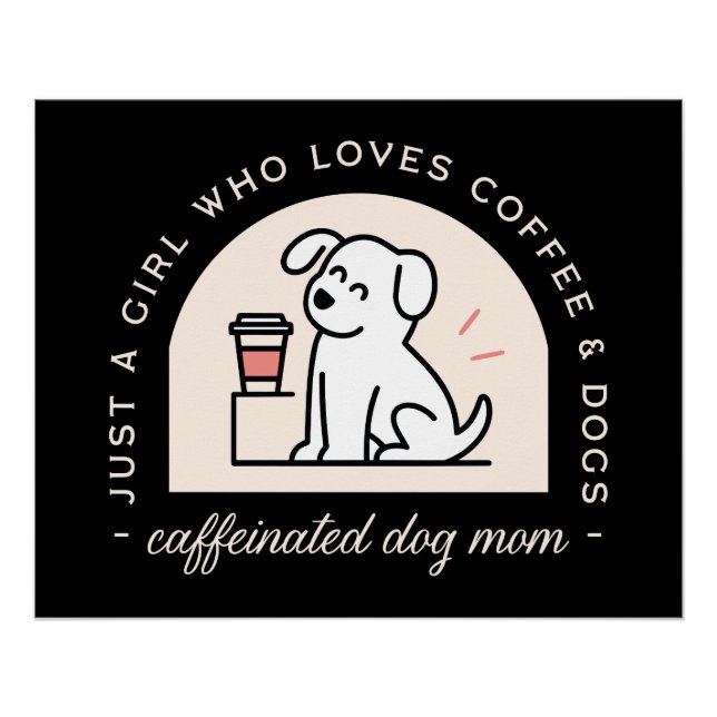 Funny dog mom coffee lover girl aesthetic black poster (Front)
