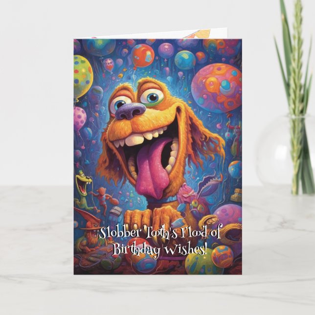 Funny Dog Monster: Slobber Tooth Birthday Thank You Card (Front)