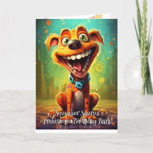 Funny Dog Monster: Squeaker Saurus Birthday Letterpress Thank You Card