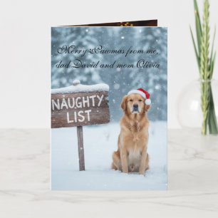 Funny Dog Naughty List Custom Text Christmas Card