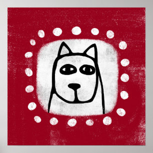 Funny Dog On Red Poster Wall Art
