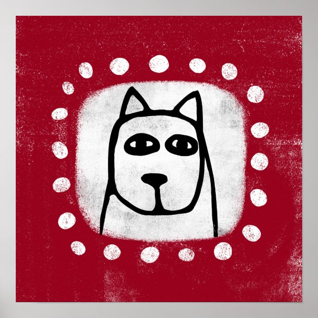 Funny Dog On Red Poster Wall Art (Front)