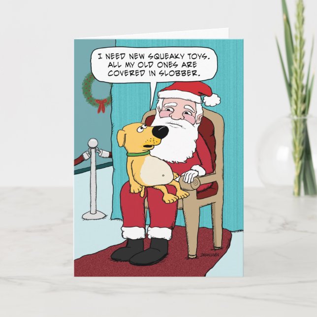 Funny Dog on Santa's Lap Christmas Holiday Card (Front)