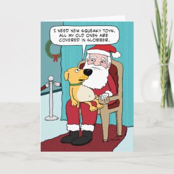 Funny Dog On Santa's Lap Christmas Holiday Card by chuckink at Zazzle