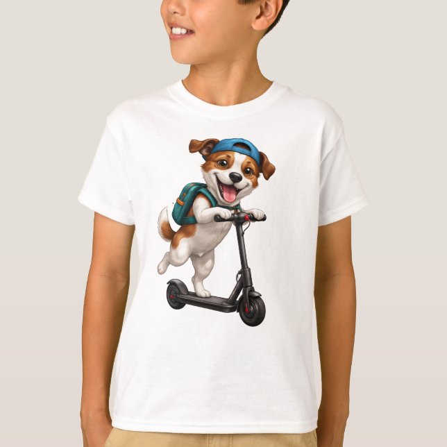 Funny dog on scooter T-Shirt (Front)