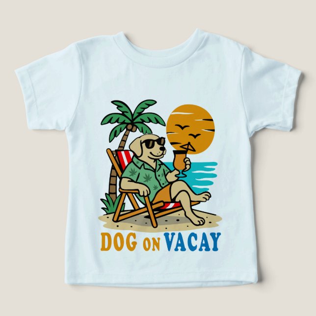Funny Dog on Vacation T-Shirt | Cute Summer Toddler T-shirt (Design Front)