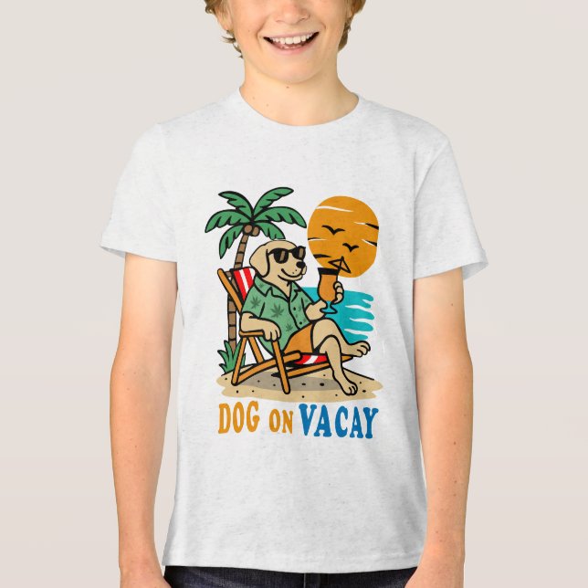 Funny Dog on Vacation T-Shirt | Cute Summer Tri-Blend Shirt (Front)