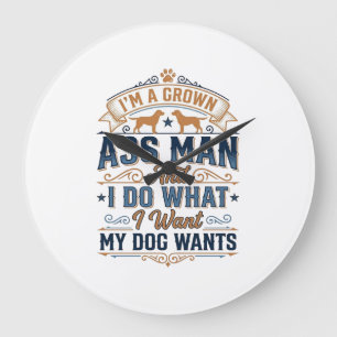 Funny Dog Owner Quote Vintage Vector Design_1 Large Clock