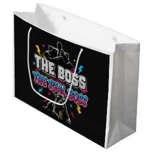 Funny Dog Owner "The Real Boss" Pitbull Design Large Gift Bag