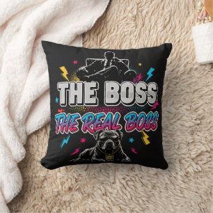 Funny Dog Owner "The Real Boss" Pitbull Design Throw Pillow