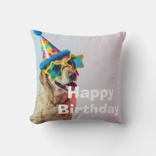 funny dog party portrait cute pet birthday throw pillow