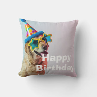 funny dog party portrait cute pet birthday throw pillow