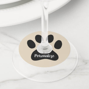 Funny dog paw footprint pet Birthday celebration Wine Glass Tag