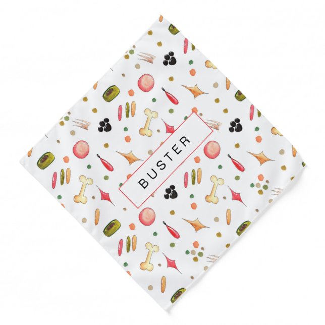 Funny Dog Paws and Bone Pattern Typography Bandana (Front)