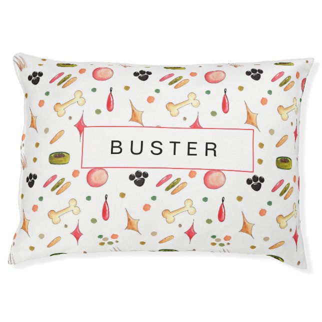 Funny Dog Paws and Bone Pattern Typography Pet Bed (Front)