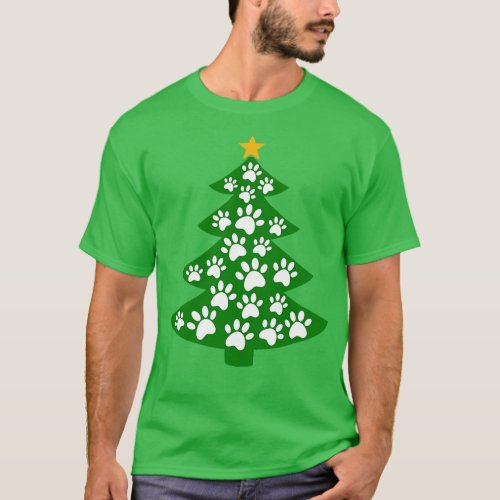 Funny Dog Paws Lover Merry Christmas Tree T_Shirt