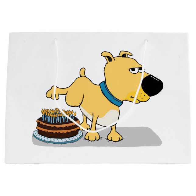 Funny Dog Peeing on Birthday Cake Large Gift Bag (Front)