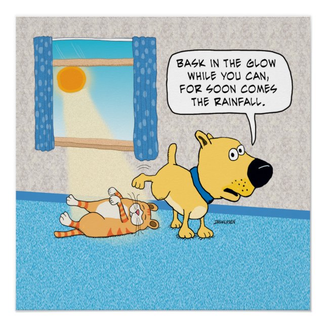 Funny Dog Peeing on Cat Poster (Front)