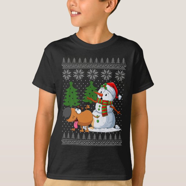 Funny Dog Pees On Snowman Ugly Christmas Sweater X (Front)