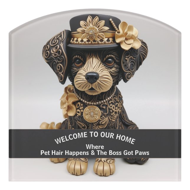 Funny dog pet friendly home warning door sign (Contour Front)