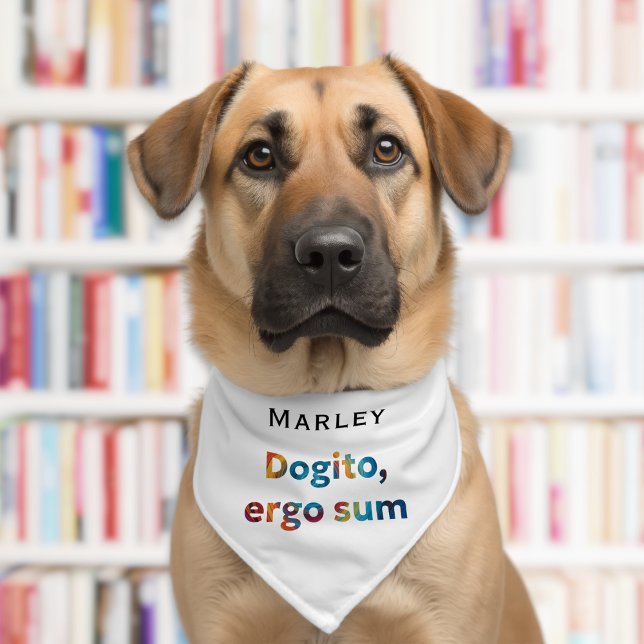 Funny Dog Philosophy Personalized Pet Bandana Collar (A funny personalized dog bandana, with philosophical pun 'Dogito, ergo sum')