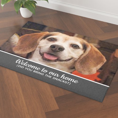 Funny Dog Photo Did You Bring Snacks Welcome Gray Doormat
