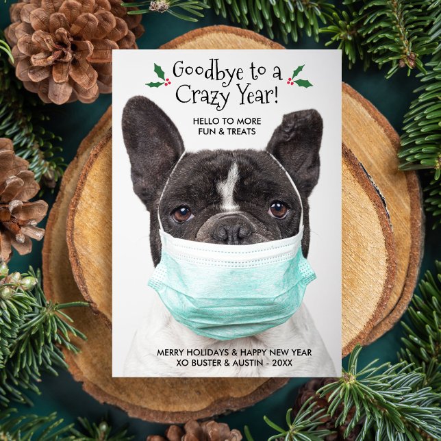 Funny Dog Photo Goodbye Hello New Year Holiday Card (Creator Uploaded)