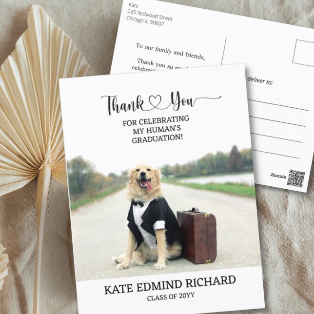 Funny Dog Photo Personalized  Graduation Thank You Postcard (Creator Uploaded)