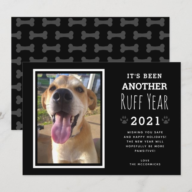 Funny Dog Photo Ruff Year 2021 Christmas Holiday Card (Front/Back)