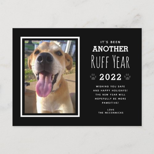 Funny Dog Photo Ruff Year 2022 Black Christmas Holiday Postcard
