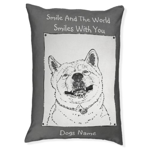 funny dog picture of akita smiling happy slogan pet bed