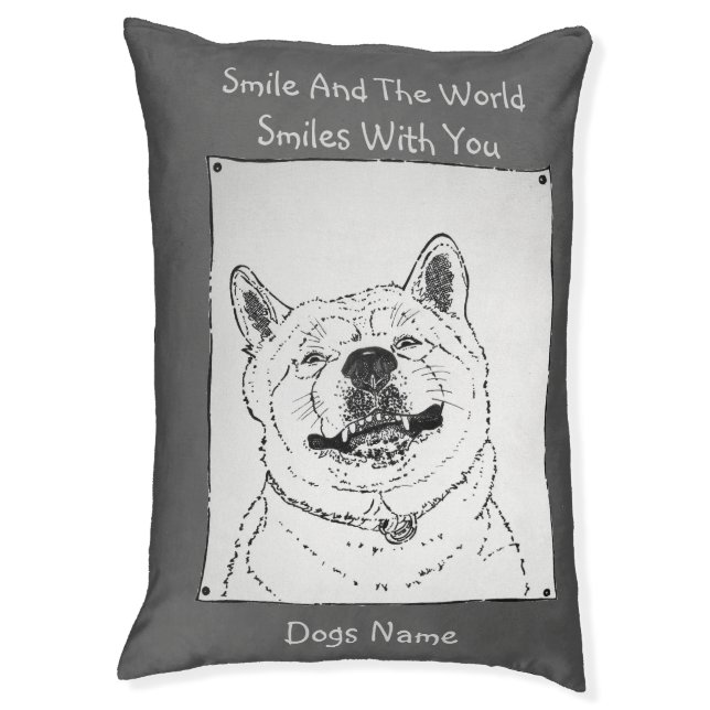 funny dog picture of akita smiling happy slogan pet bed (Front Vertical)
