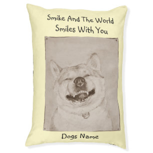 funny dog picture of akita smiling happy slogan pet bed