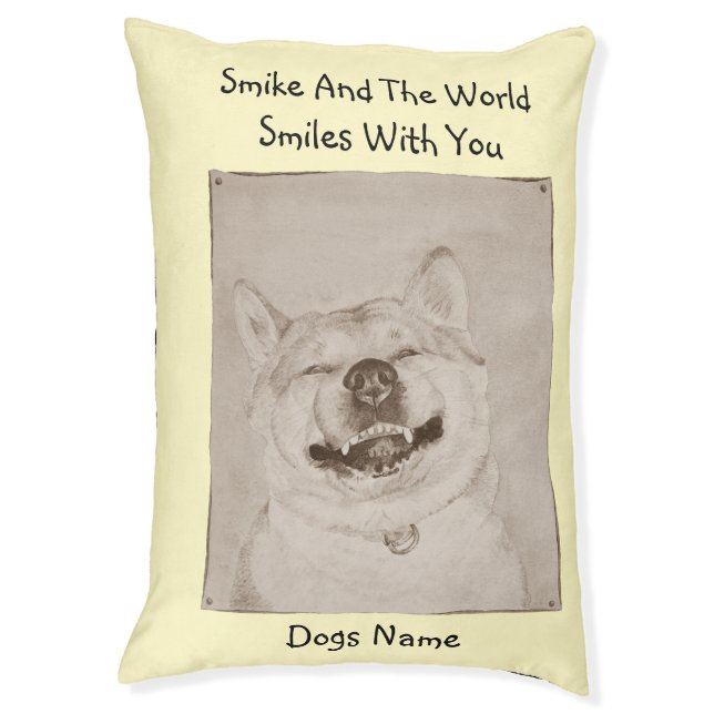 funny dog picture of akita smiling happy slogan pet bed (Front Vertical)