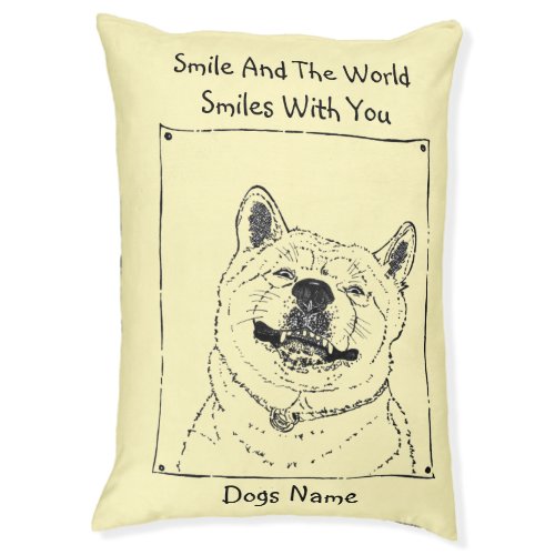 funny dog picture of akita smiling happy slogan pet bed