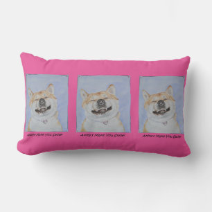 funny dog picture of akita smiling lumbar pillow