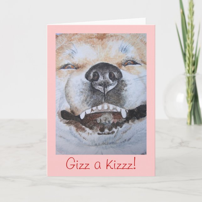 funny dog picture of akita smiling with fun text card (Front)