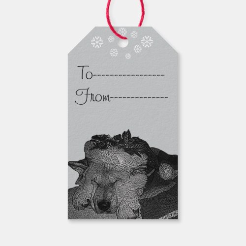 funny dog picture of cute akita at christmas gift tags