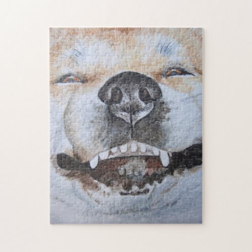 funny dog picture of cute akita smiling jigsaw puzzle