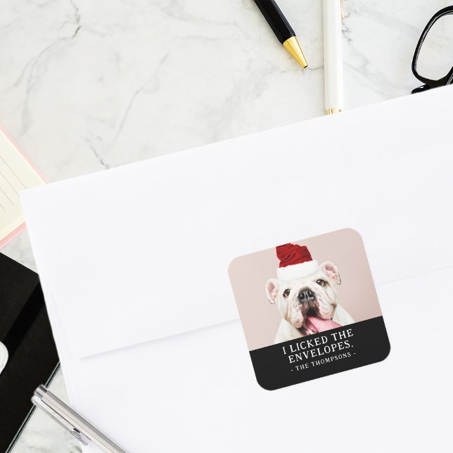 Funny Dog Picture Personalized Christmas Photo Square Sticker (Creator Uploaded)