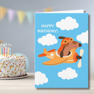 Funny Dog Pilot Flying Airplane Boy Birthday Card