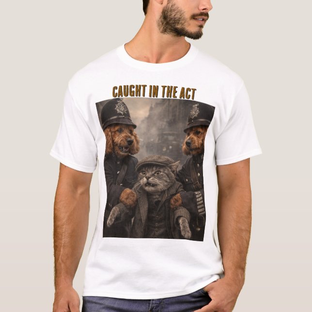 Funny Dog Police Shirt Caught In The Act Pet Lover (Front)