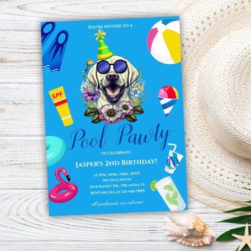 Funny Dog Pool Party Birthday Invitation