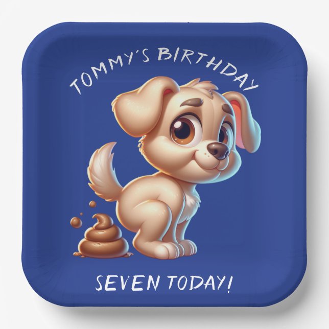 Funny Dog Pooping Personalized Paper Plates (Front)