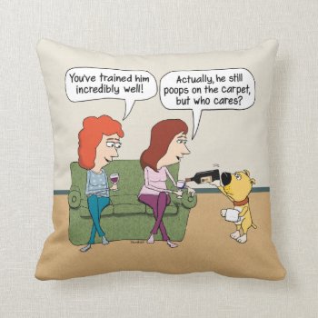 Funny Dog Pouring Wine When Not Pooping Throw Pillow by chuckink at Zazzle
