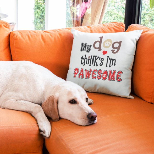Funny dog pun Pawesome Quirky Typography Throw Pillow (Creator Uploaded)