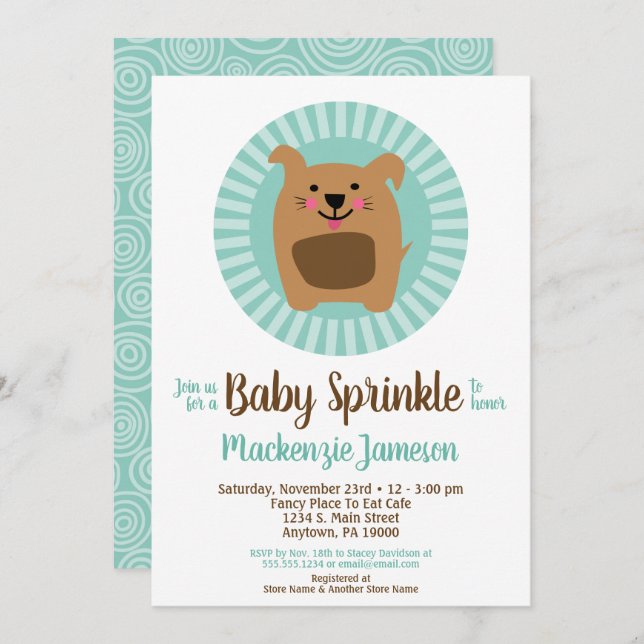 Funny Dog Puppy Baby Sprinkle Invitation Neutral (Front/Back)